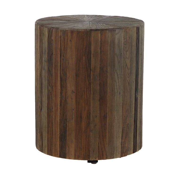 Solid wood block end outlet table